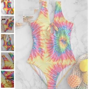 Knot Rainbow Spiral Tie Dye Print One-piece